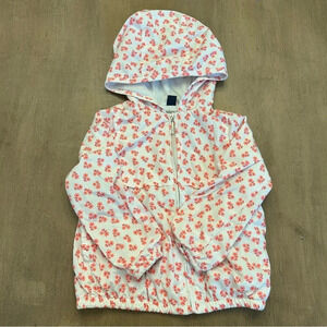 Baby Gap White and Pink Fully Lined Toddler Girls Floral Raincoat Size 4T